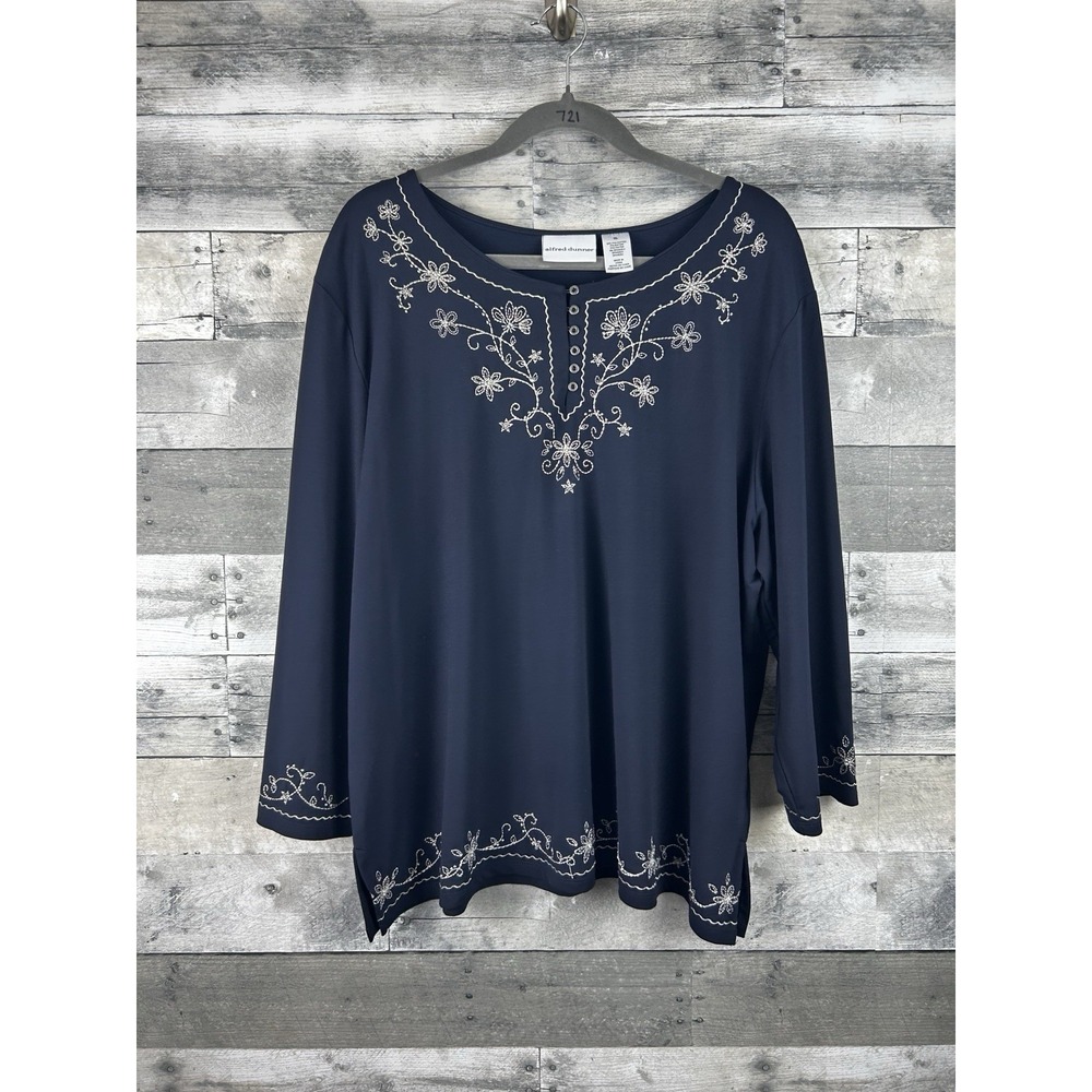 Alfred Dunner XL Blue Long Sleeve Blouse With Embroidery